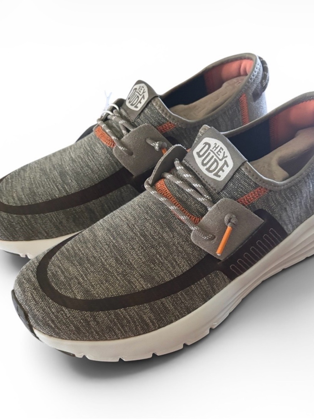 Hey Dude Gray Knit Slip-On Sneakers with Orange Trim NIB unisex SIROCCO